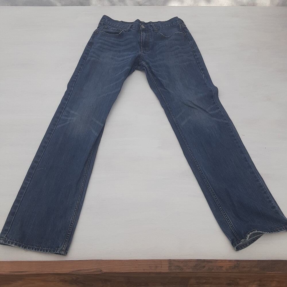 Bullhead Jeans Mens 32x34 Blue Denim Rincon Straight Whisker Distressed